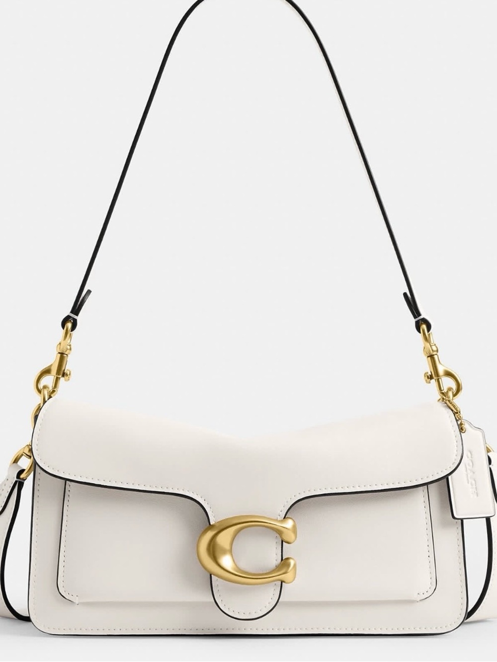 Coach Tabby Shoulder Bag in Chalk with Gold Hardware and Black Strap